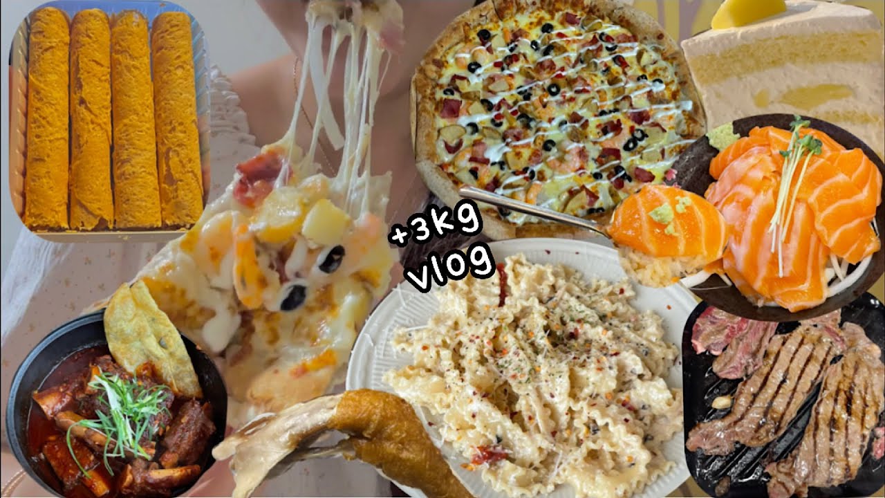 일상먹방브이로그 | 추석연휴 핑계로 먹었더니 살이 .. ( 명랑핫도그&치즈볼&가마치통닭, 샌드위치, 파스타&샤오마라, 맥모닝&연어덮밥&튀김&소고기, 갈비찜&케이크&버터링스, 피자)
