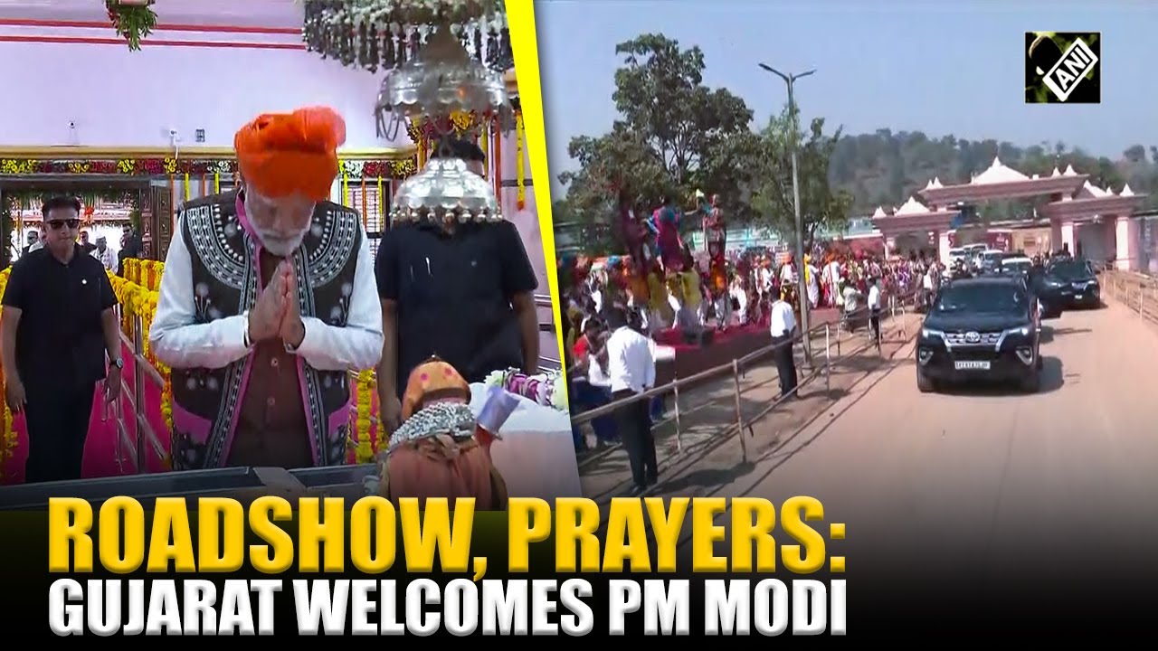 PM Modi holds Narmada roadshow, offers prayers at Devmogra Temple; Gujarat CM in attendance