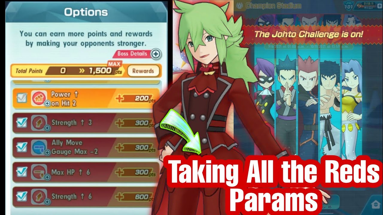 Master mode 7,500 Points with taking all red params | Champion stadium Johto | Pokemon Masters EX