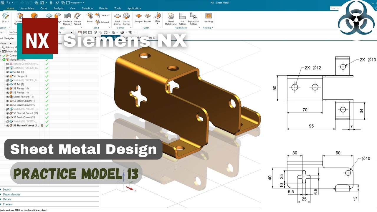 Siemens NX-Sheet Metal || Простая практическая модель 13 для начинающих