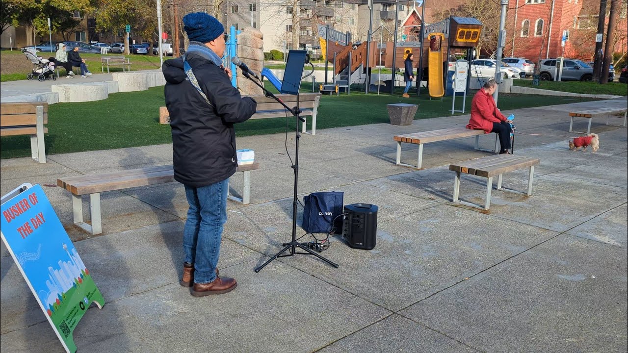 Busker Paul Lim playing 'Somewhere, My Love (Lara's Theme)' @ Ballard Commons on 12.31.25