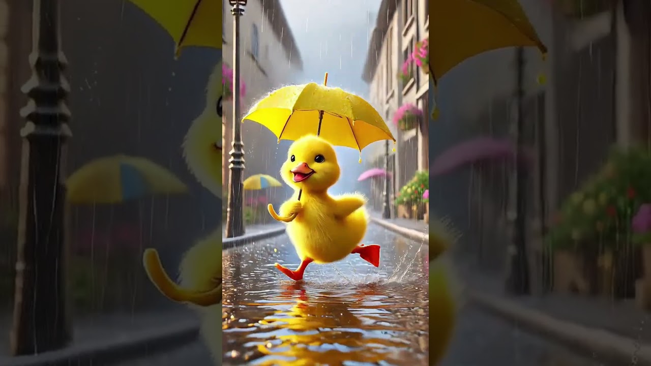 When little yellow duck was playing in the water with an umbrella, umbrella was snatched away#cute