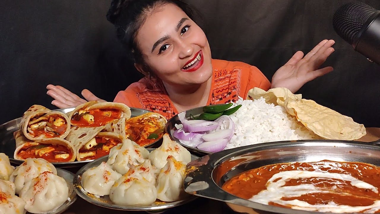 Eating Daal Makhni, Paneer Shawaerma,Modak,Chawal And Papad😋🤤ll mukbang+asmr