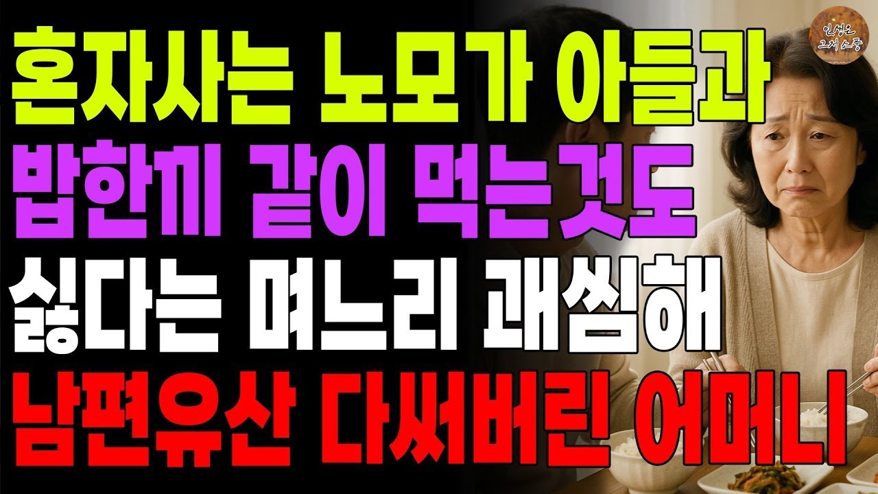 '내아들이랑 밥도 같이 못먹냐!' 혼자사는 늙은엄마가 아들에게 의지하는게 싫어 밥한끼도 못먹게하는 며느리 괘씸해 남편유산 다써버린 어머니   노후   사연