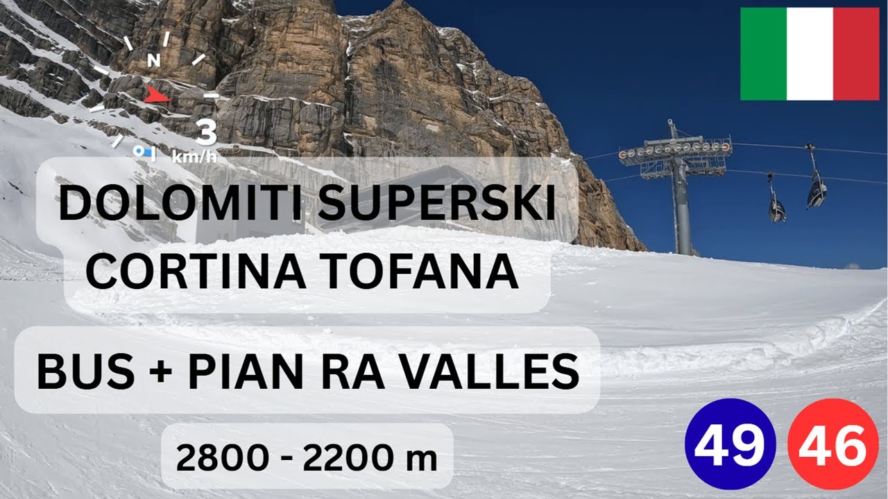 😎 🏔️ Cortina - Virtually empty Bus Tofana (🔴) and Pian Ra Valles (🔵) slopes in April