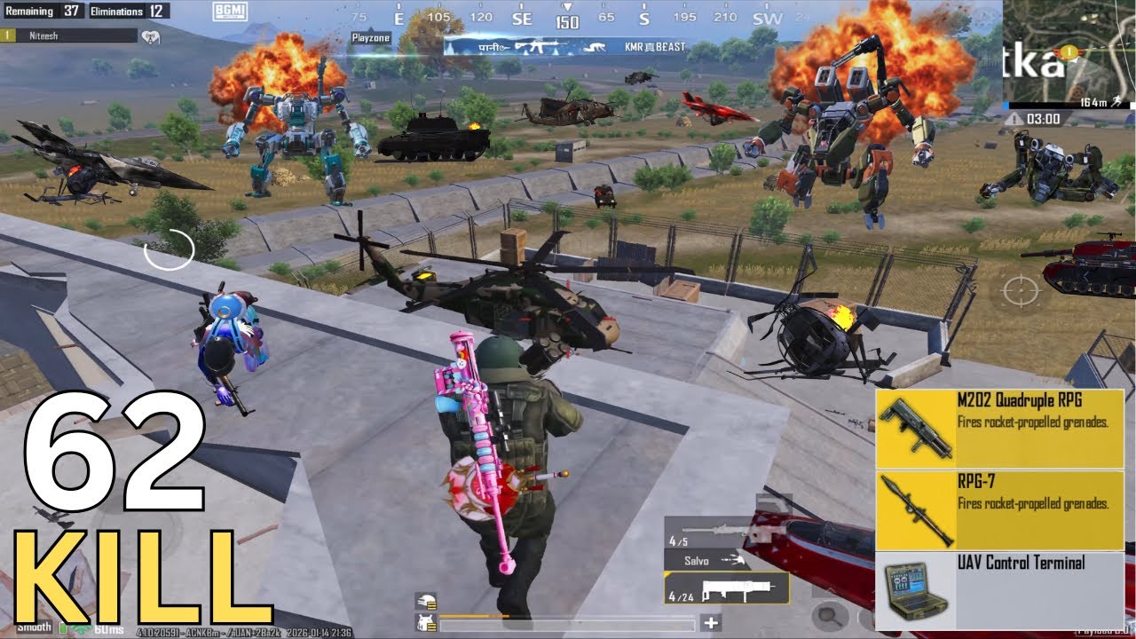 OMG 🤯 62 Kills Horrific M202 + RPG Battle in Base 🔥 Destroy Tanks, Jet, Car, Robot 💥 | PUBG MOBILE |