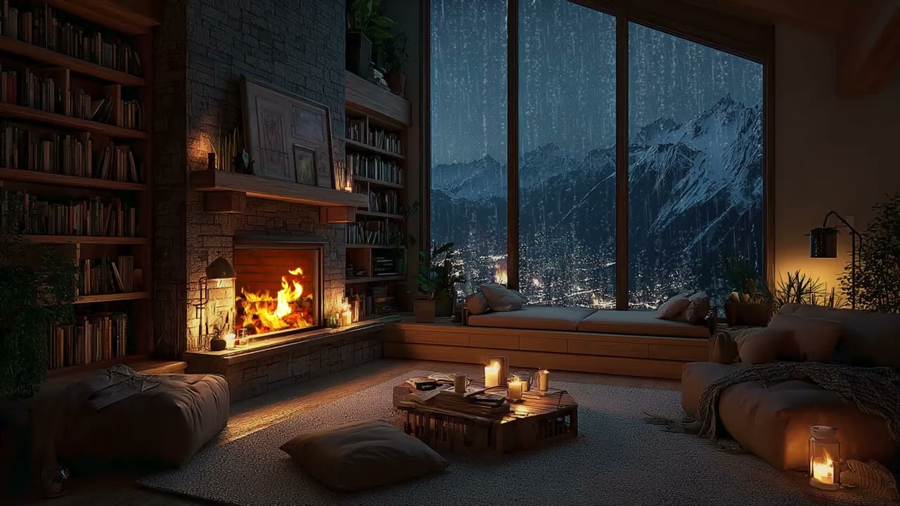 Window Rain & Warm Fire Glow | Cozy Ambience for Restful Sleep and Deep Calm