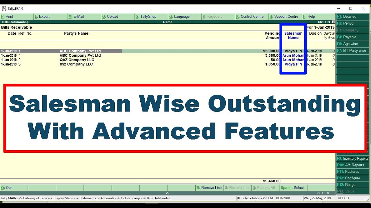 Salesman Wise Outstanding Report In Tally ERP.9 | Customization