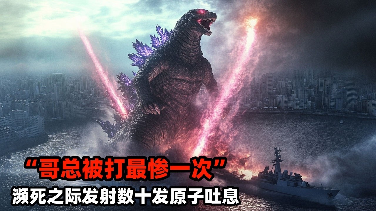 哥斯拉入侵東京，原子吐息摧毀城市秒殺軍艦，卻被血腥爆頭死狀悽慘，瀕死之際發射數十發原子吐息