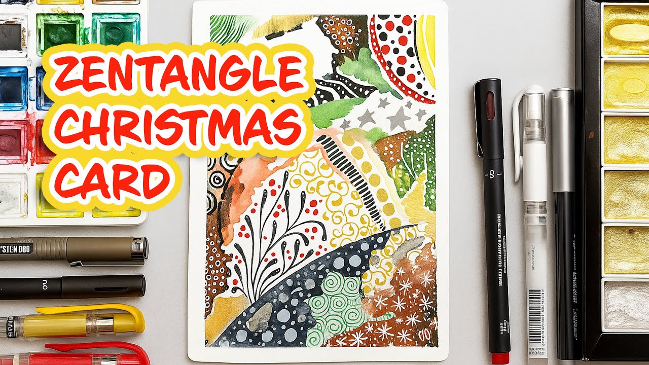 Christmas Watercolor Zentangle Card 🎅 | Relaxing Holiday Art Tutorial
