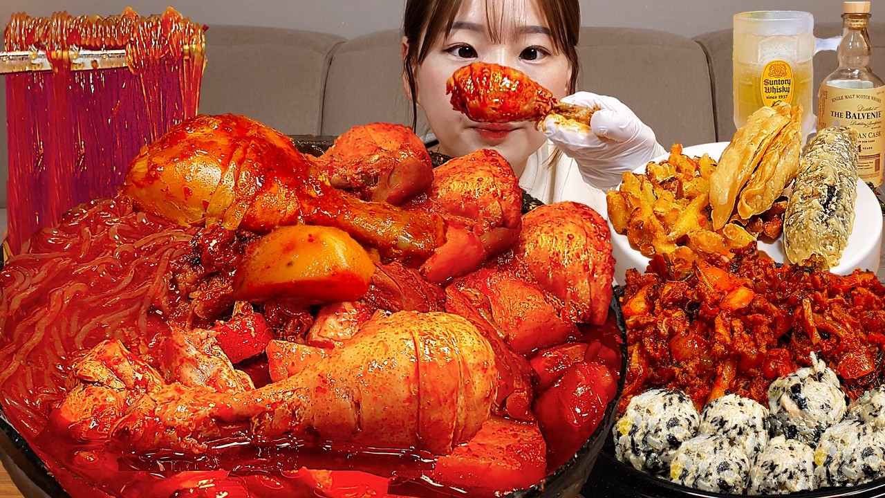 Sub)Real Mukbang- Острая тушеная курица 🍗 Лапша 🍜 Хайболл 🥂 Жареный рис 🍚 КОРЕЙСКАЯ КУХНЯ ASMR