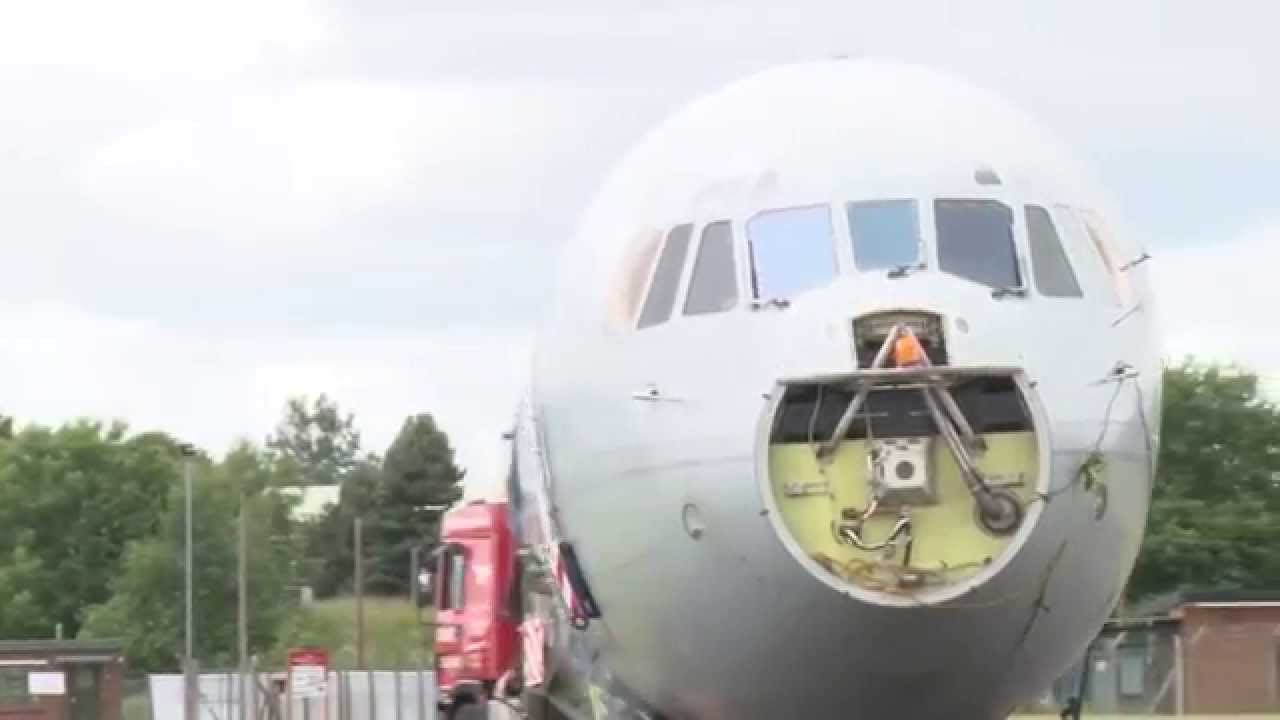 Royal Airforce VC10 arrives at RAF Cosford for refurb