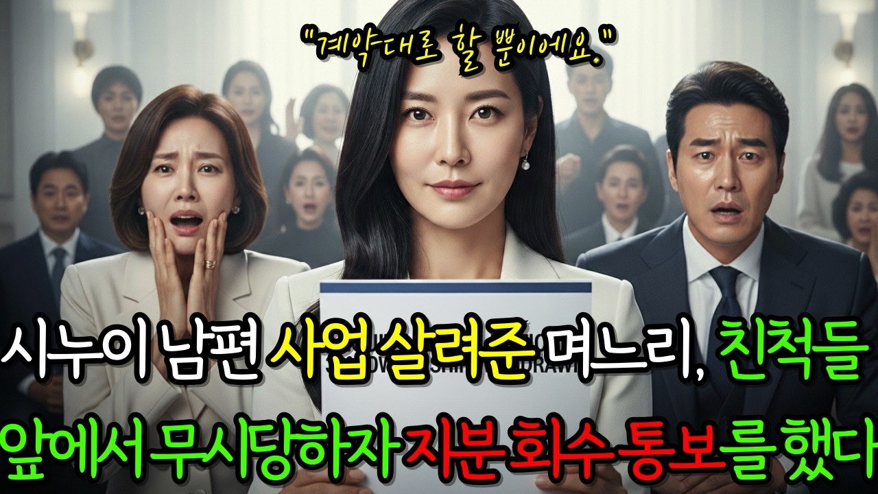 시누이 남편 사업 살려줬더니… 친척들 앞 ‘30% 지분 회수’ 통보!!
