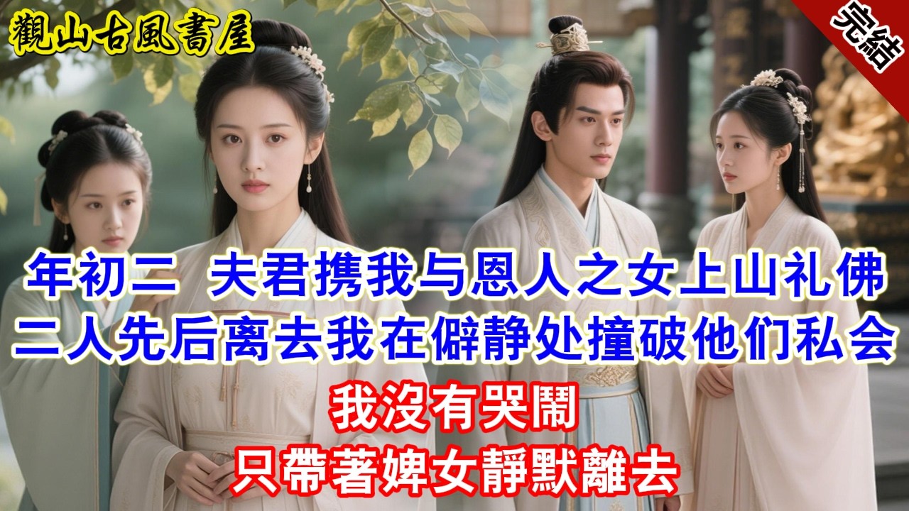 【完結爽文】年初二 夫君携我与恩人之女上山礼佛二人先后离去我在僻静处撞破他们私会我沒有哭鬧只帶著婢女靜默離去#古言#完結#綠茶#小説#一口氣看完#有聲小說