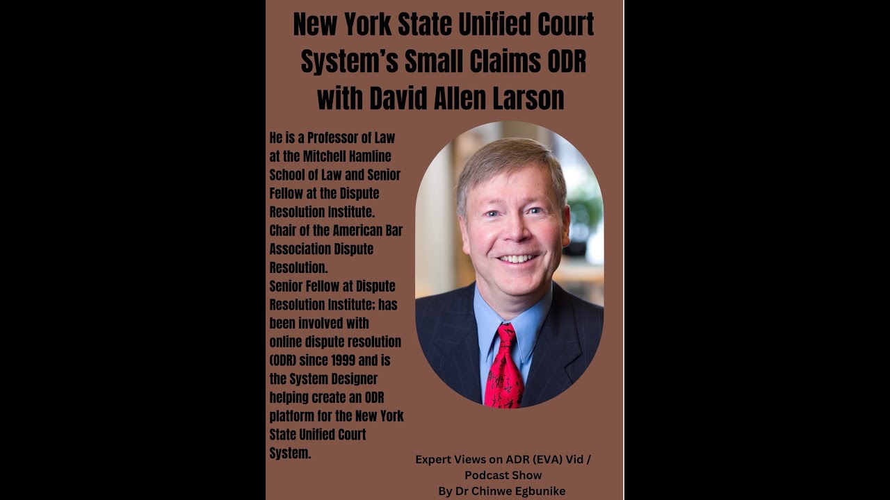New York State Unified Court System's Small Claims ODR with Prof David Allen Larson #adr #viral