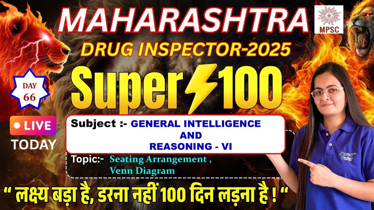 D-66 |Maharashtra Drug Inspector 2025 |SUPER 100 | General Intelligence & Reasoning-VI: Venn Diagram