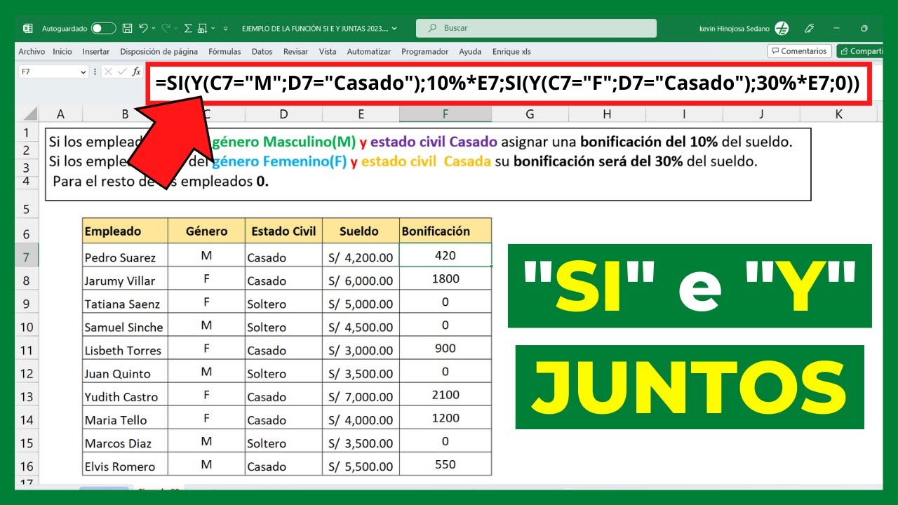 🔴¿Cómo USAR a la FUNCIÓN "SI" combinado con la FUNCIÓN "Y" en Excel?😉(2 Ejemplos)
