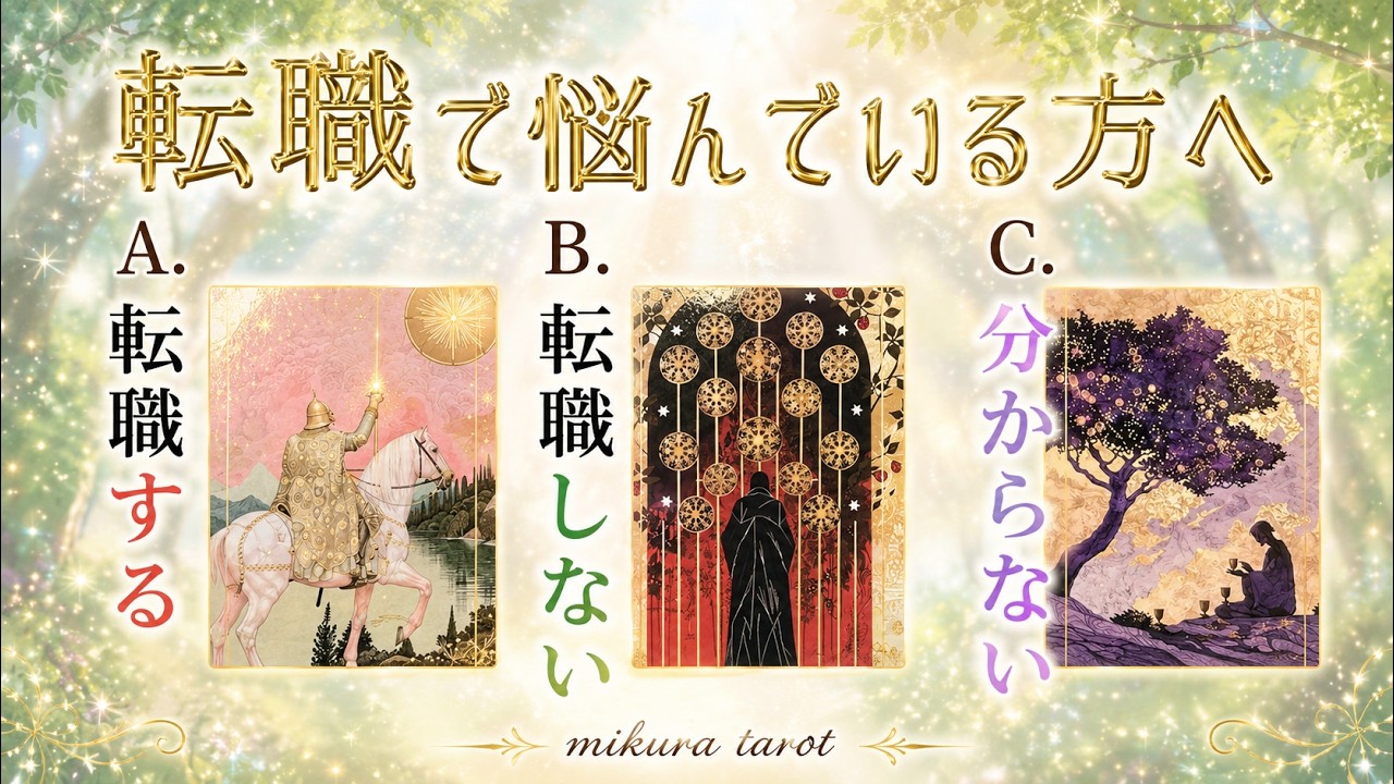 【心境別3択タロット】転職でお悩みの方へ✨迷いが晴れる高次元メッセージ✨今の気持ちで選択肢をお選びください✨｜mikura tarot