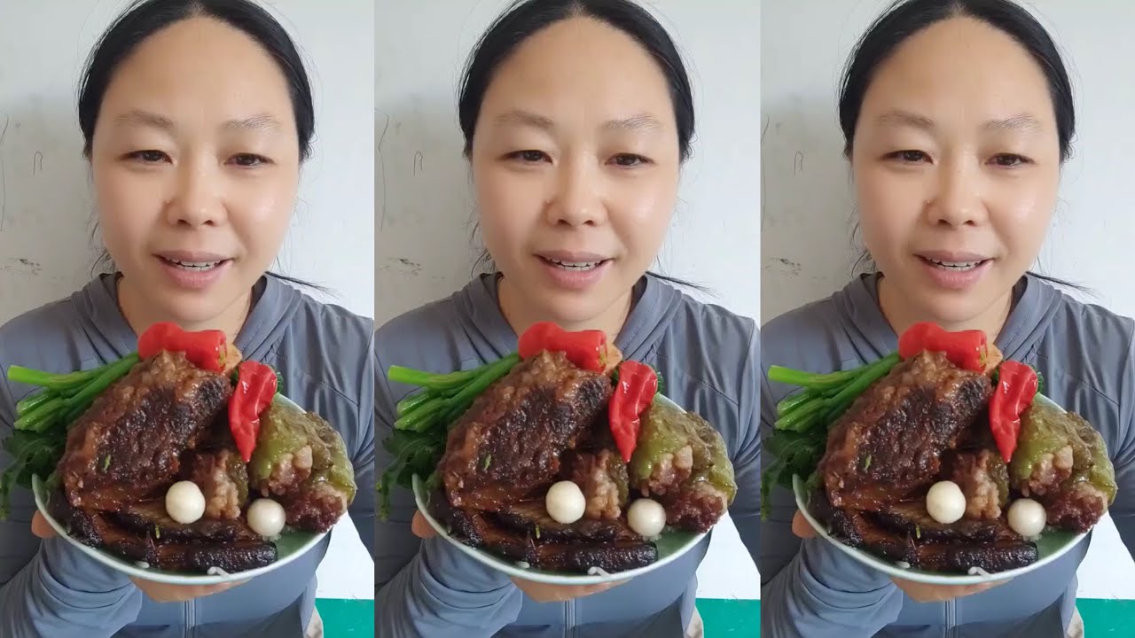 Eating Pork & Veggies with Rice | Village Mukbang#asmr #mukbang 