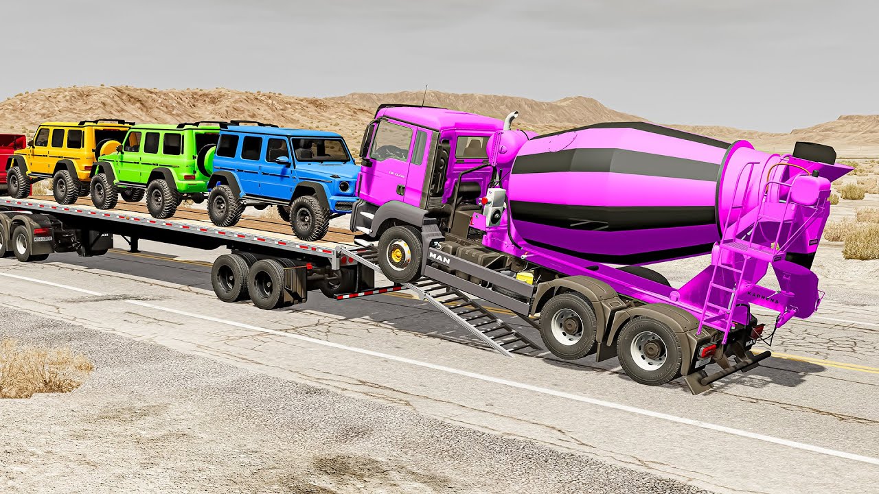 TRANSPORTING PIXAR CARS & FRUITS WITH COLORED & JOHN DEERE vs CLAAS vs TRACTORS - BeamNG.drive #962