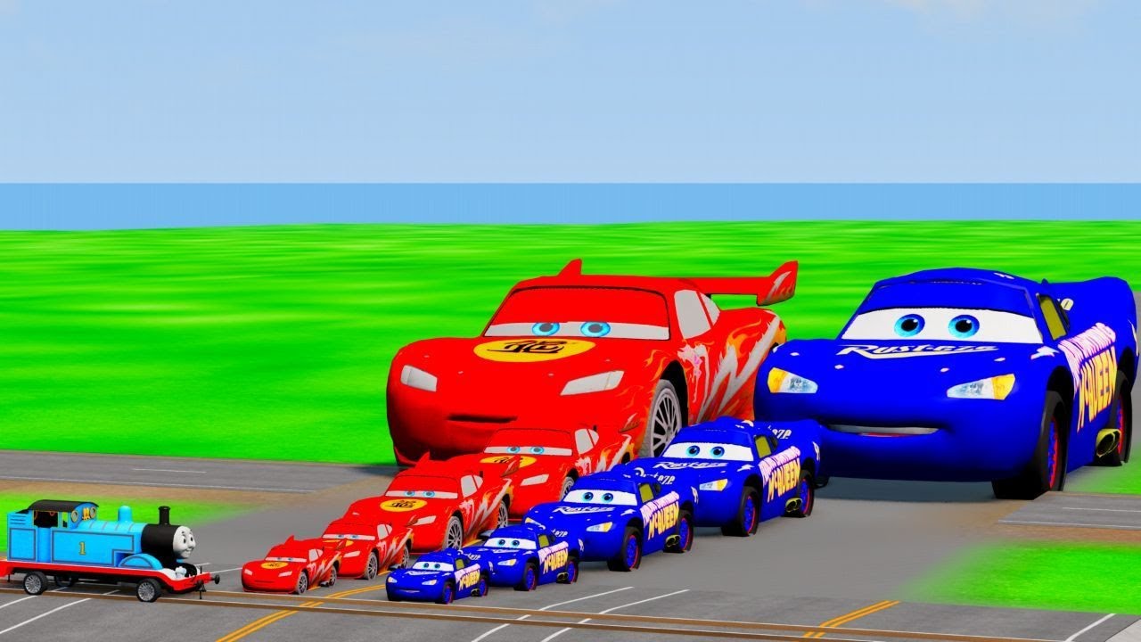 Big & Small Blue McQueen Vs Lightning McQueen Cars Vs Thomas Train Vs Portal Vs Cars_Beamng.drive