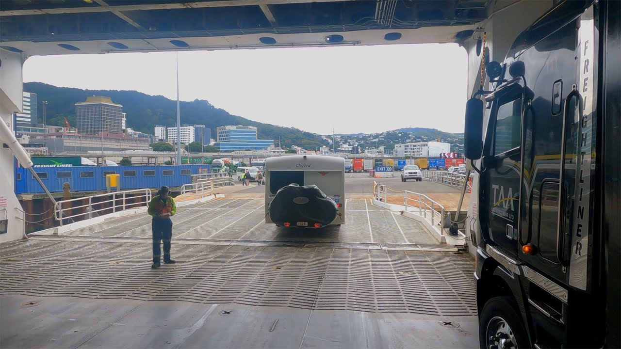 Drivers-Eye View: Exiting Bluebridge Ferry in Wellington and onto Motorway
