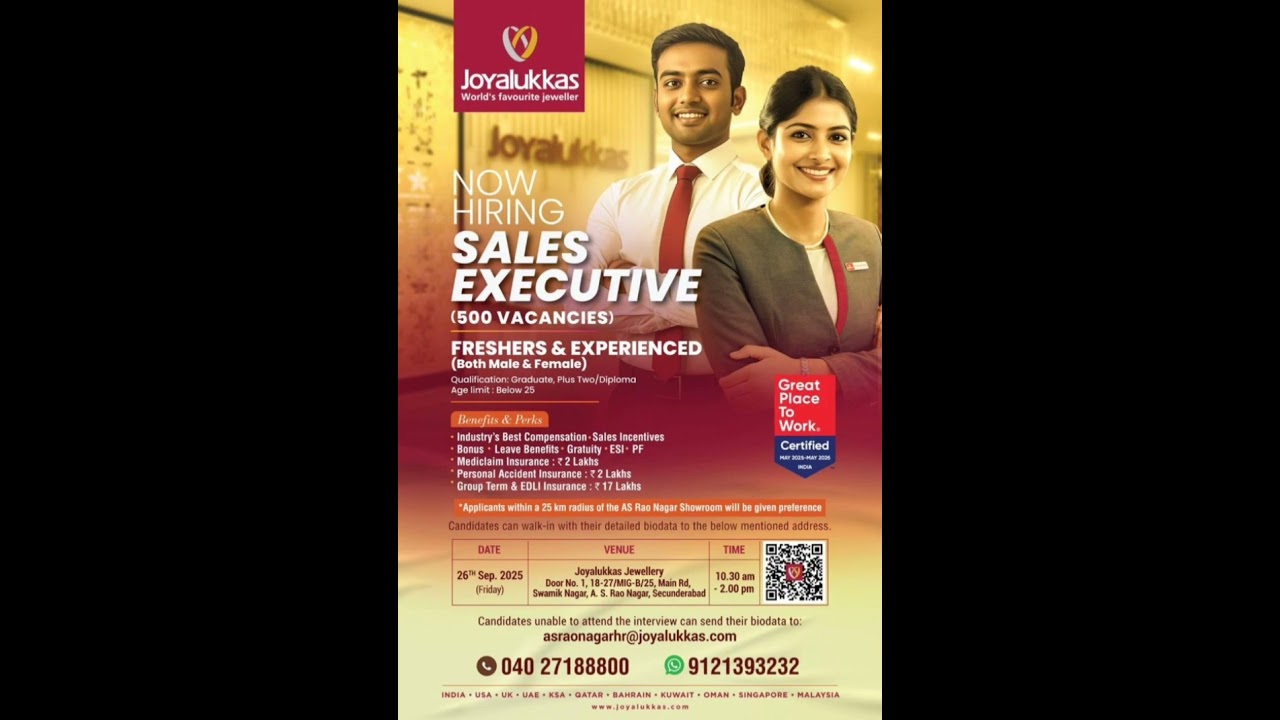 Job Vacancies at Joyalukkas