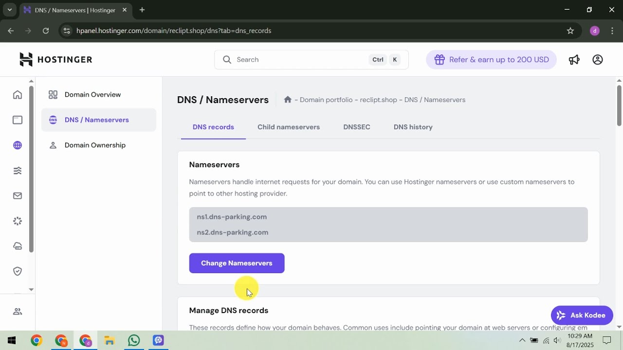 How To Change Domain Nameservers in Hostinger