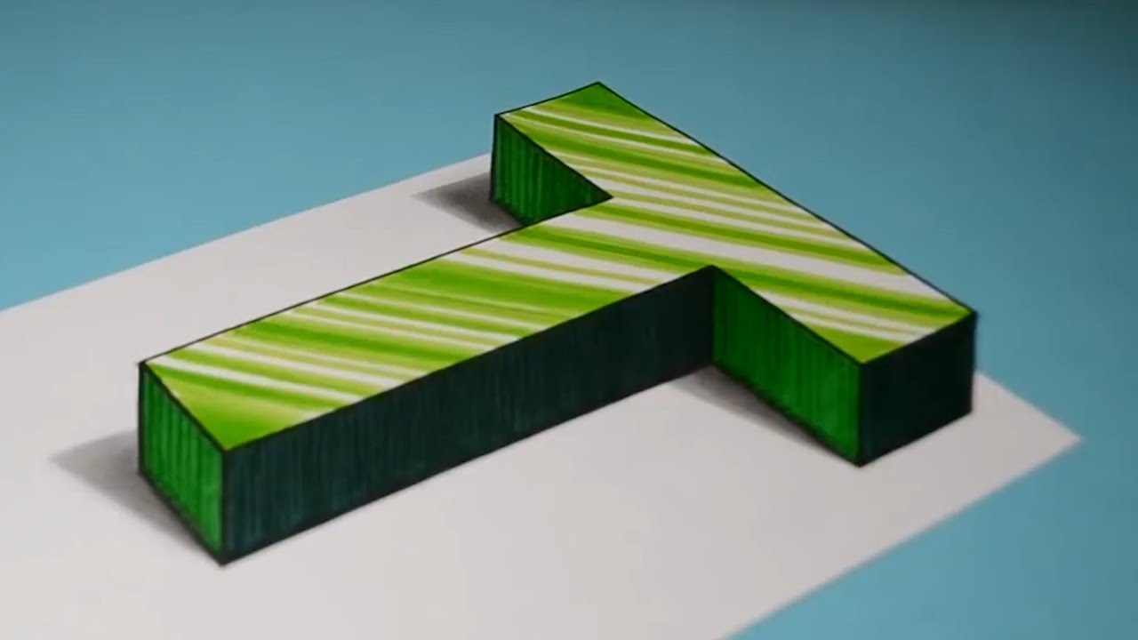 How to Draw 3D Block Letters | Letter T Optical Illusion