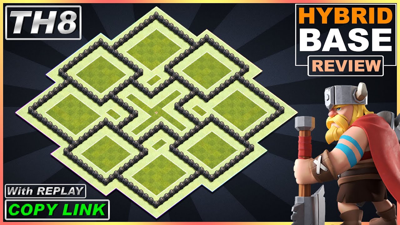 NEW BEST! TH8 Hybrid Base 2021 Copy Link | Anti Dragon, Hog Riders & Valk TH8 Base with REPLAY!!