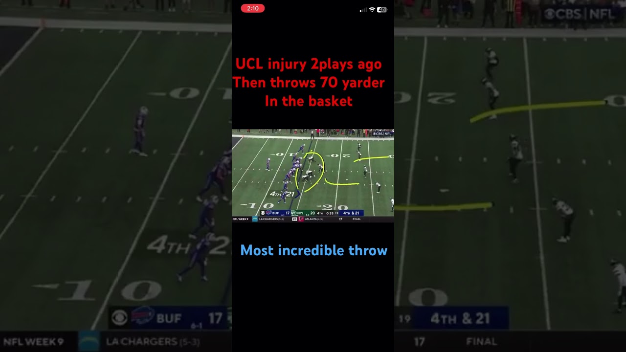 Josh Allen 70 yard throw injured ucl same game #joshallen #buffalobills #bestthrow