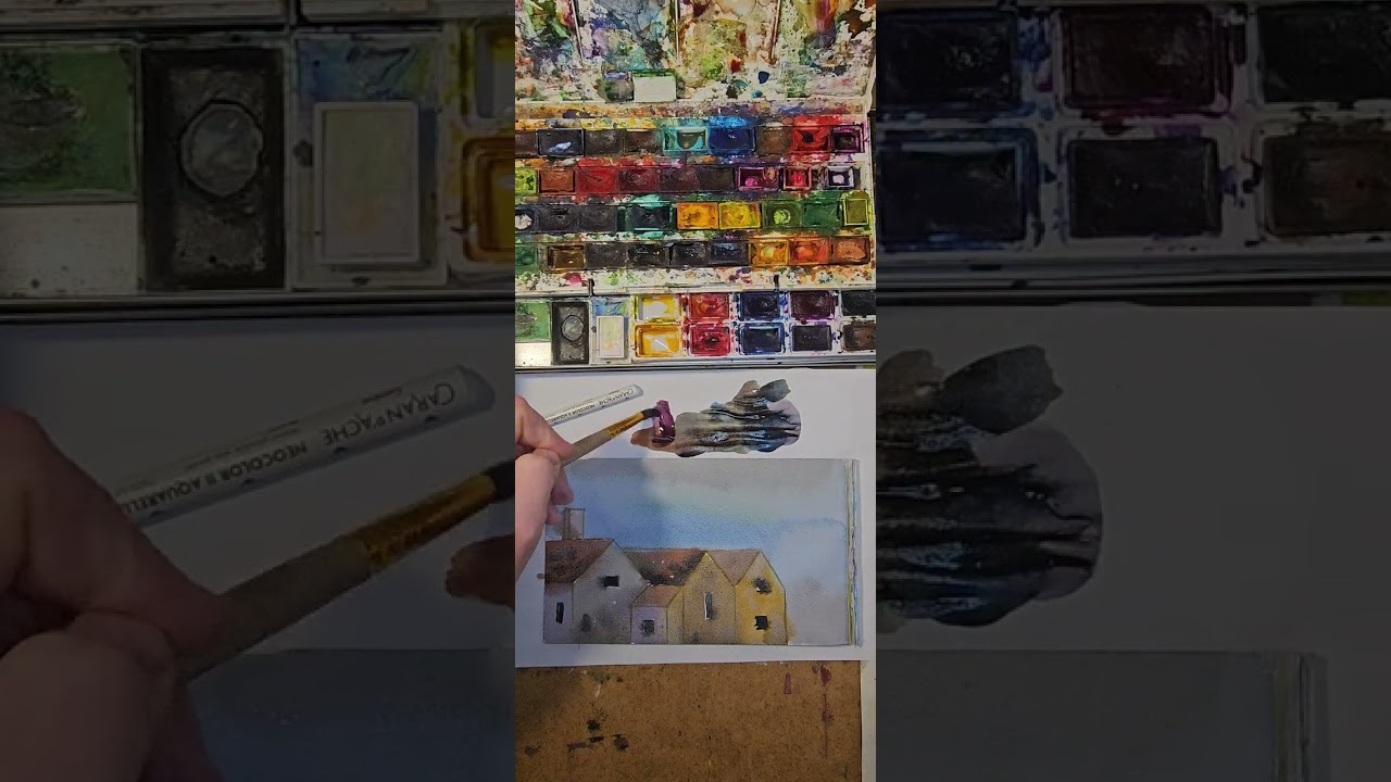 Маленький пейзаж  дебют  в #акварель #tuto #aquarelle #watercolor #stepbystep #facile 