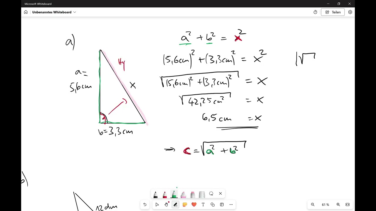Satz des Pythagoras: Berechnung der Seiten