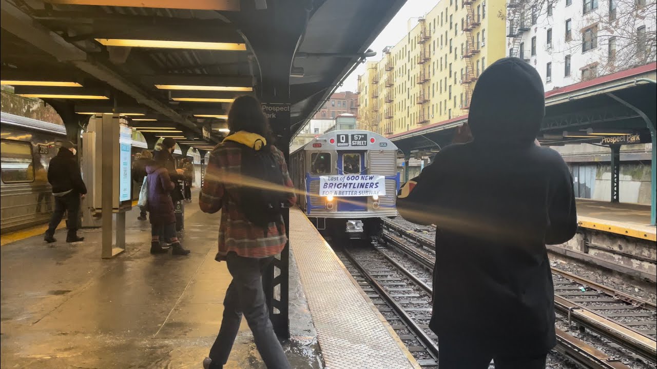 BMT Brighton Line: R32/R46/R68/R68A Q and Franklin Avenue Shuttle Trains at Prospect Park