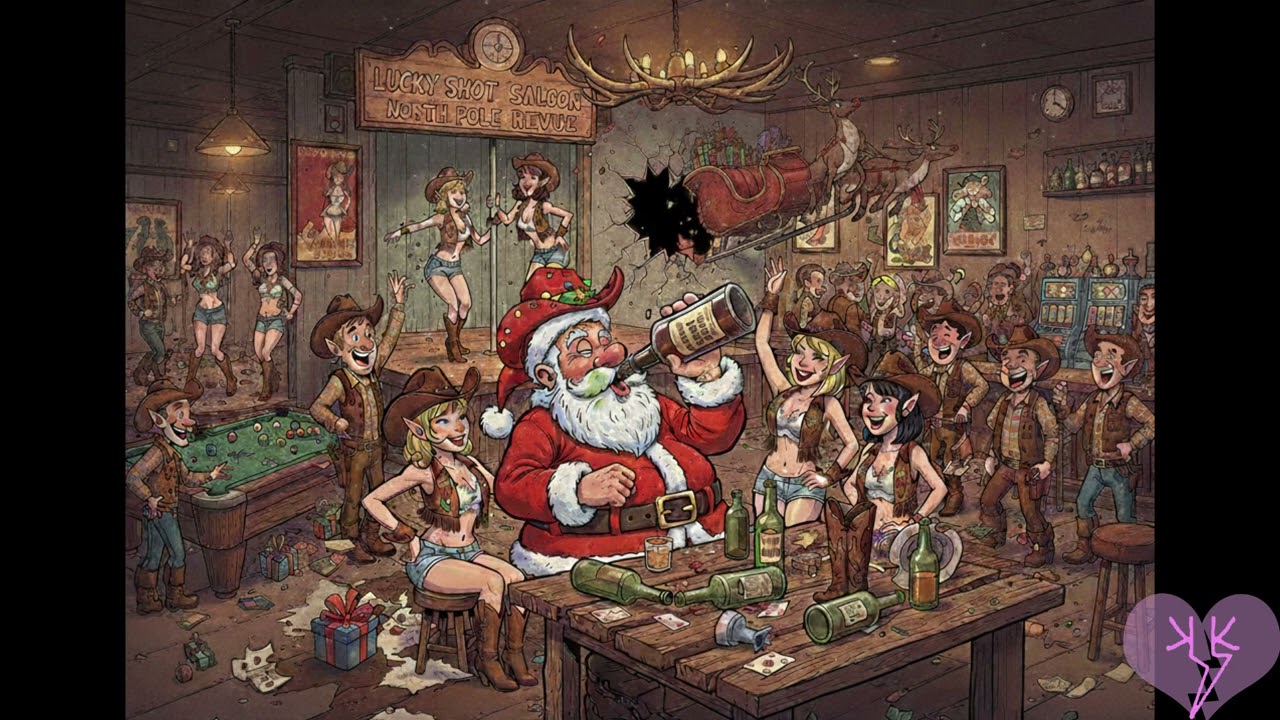 Santa sneaking whiskey! A Country Christmas Classic!