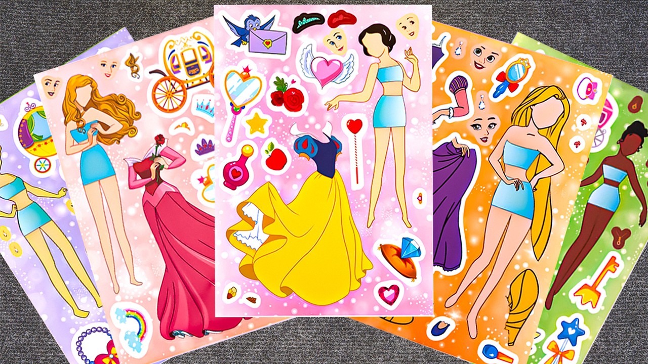 DISNEY PRINCESS Stickers Book  Face Activity 👑 Mix & Match Ariel, Snow White, Rapunzel | ASMR Paper