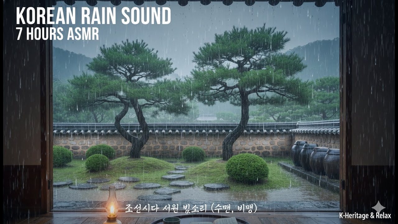 Rainy Day at Joseon Seowon 7 Hours | Traditional Korean Garden Ambience (ASMR) 조선시대 서원 빗소리 (수면, 비멍)