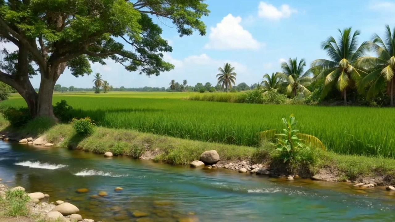 Deep Relaxing River Sounds & Rice Fields Ambience | Natural ASMR for Sleep & Stress Relief