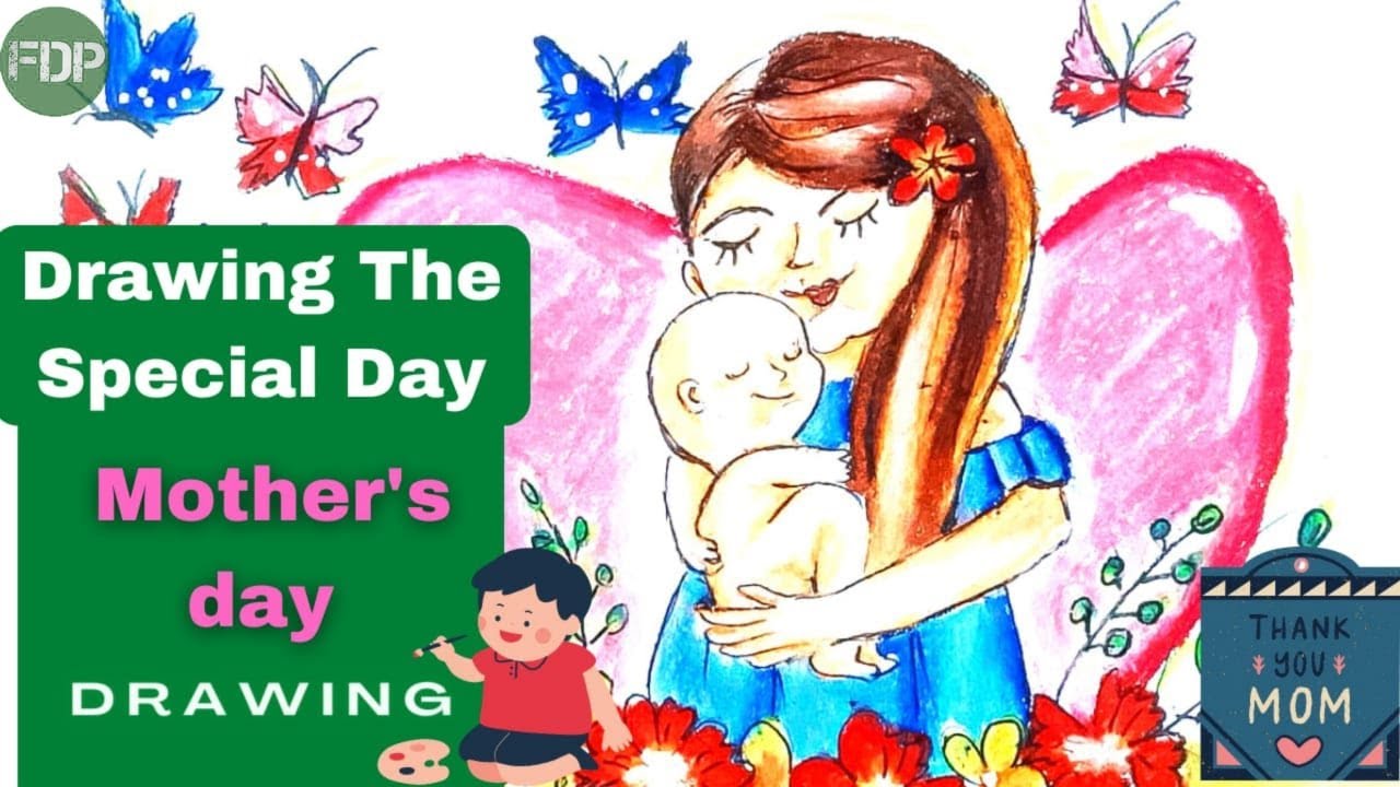 Mothers Day Drawing Happy Mothers Day Art Mother Child Love Bond Drawing Cute