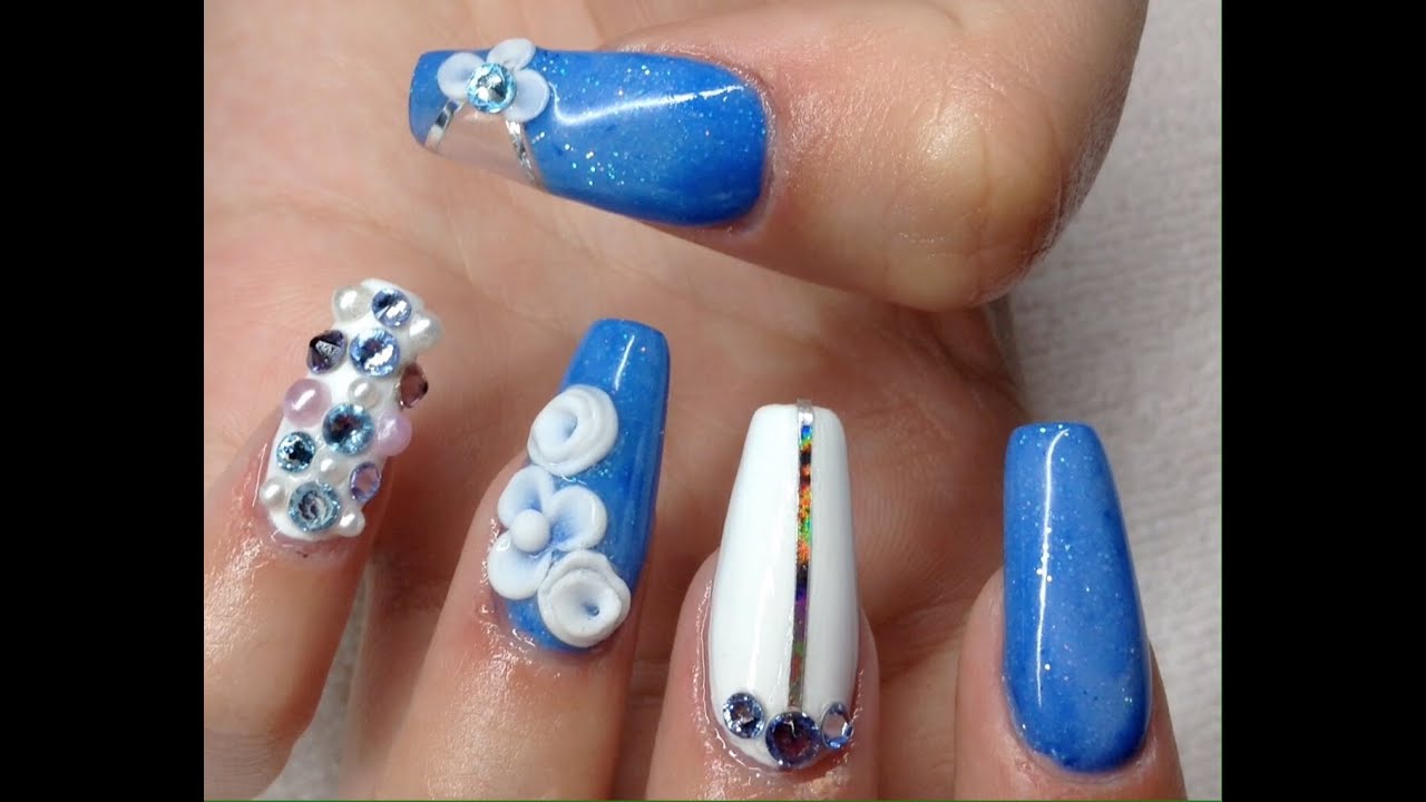 Blue And White coffin shape |With Pearls And Swarovski Crystals