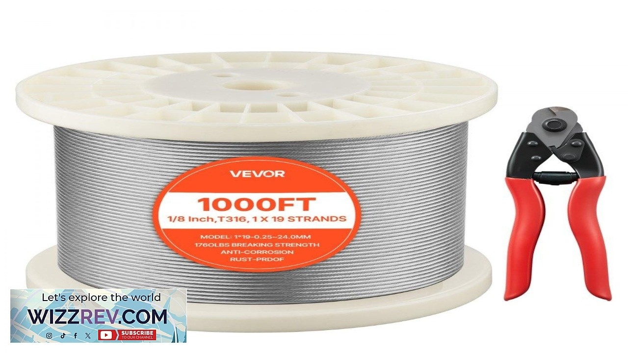 VEVOR 1 8 Inch Wire Rope 1000 ft Length 316 Stainless Steel Wire