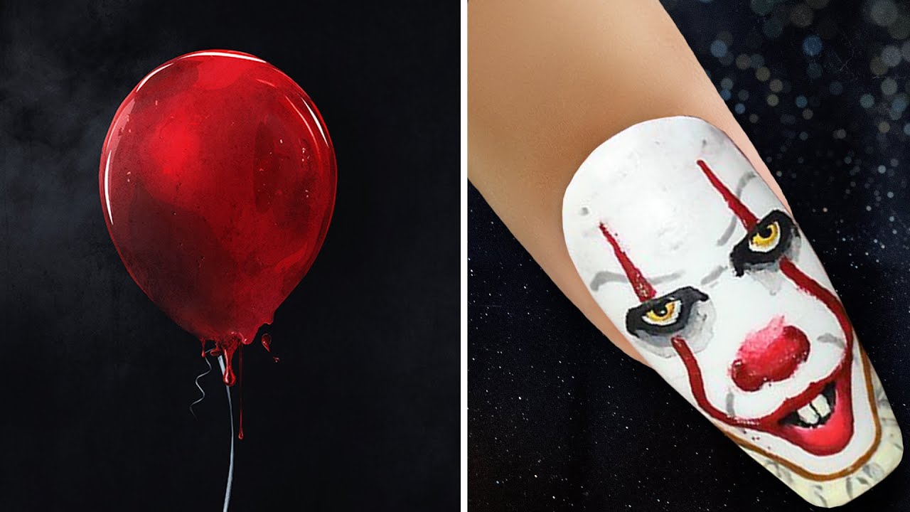Easy Halloween Nail Art Designs | Pennywise style | Halloween Nail Tutorial part 1