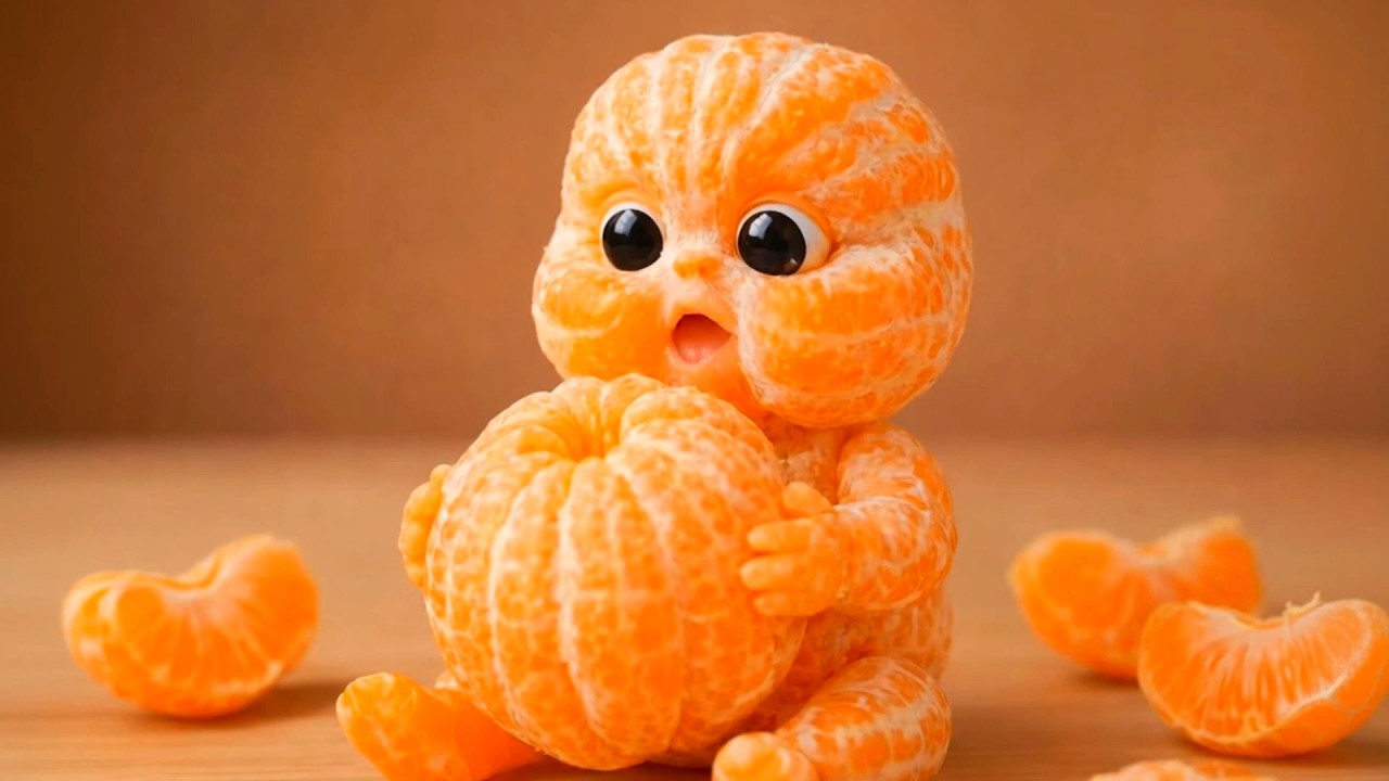 Cute or Creepy? This Tiny Tangerine Baby Loves Eating Juicy Mandarins 🍊👶 | Relaxing &  AI ASMR