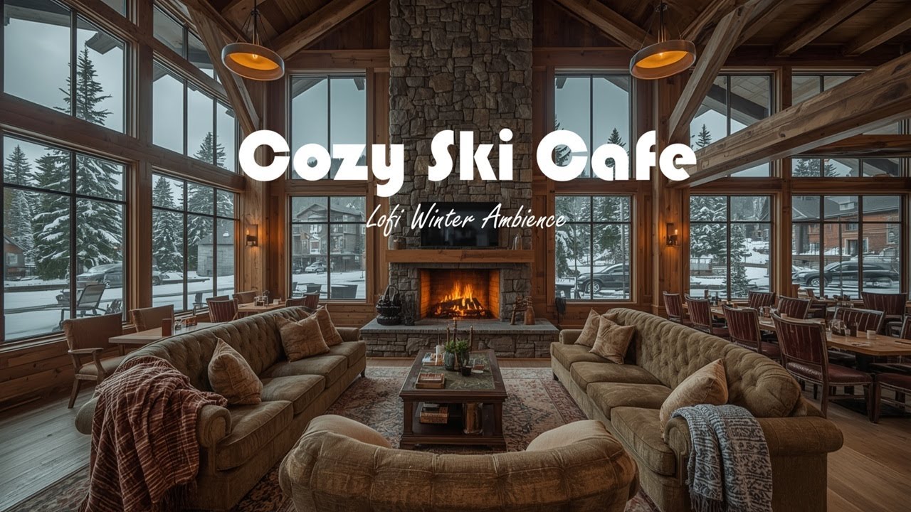 Snowy Coffee Shop Lofi | Warm Fireplace & Relaxing Beats for Work, Relaxing & Reading (No Ads)