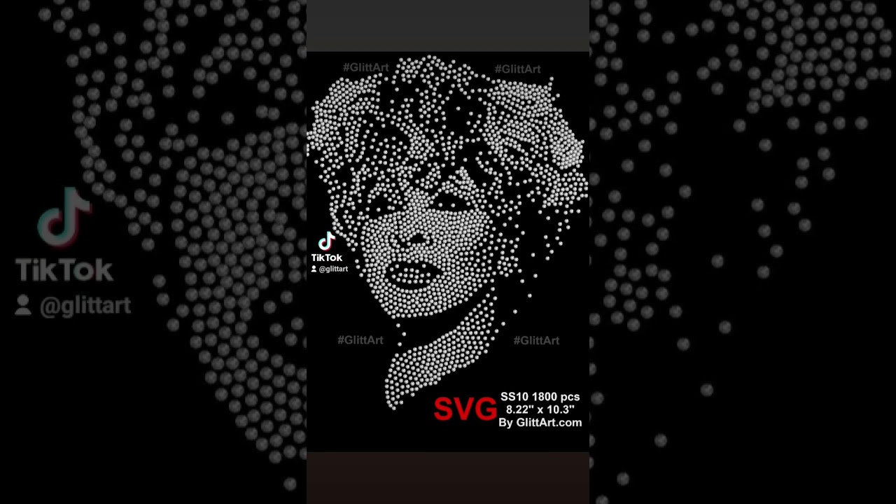 Rhinestone crystals portrait  digital template SVG Tina Turner instant download. #rhinestonetemplate