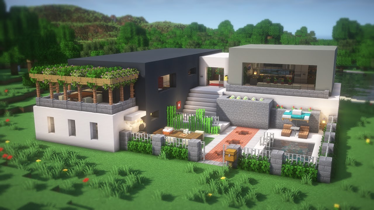 Minecraft: How To Build a Large Modern House Tutorial(#33) | 마인크래프트 건축, 모던하우스, 인테리어