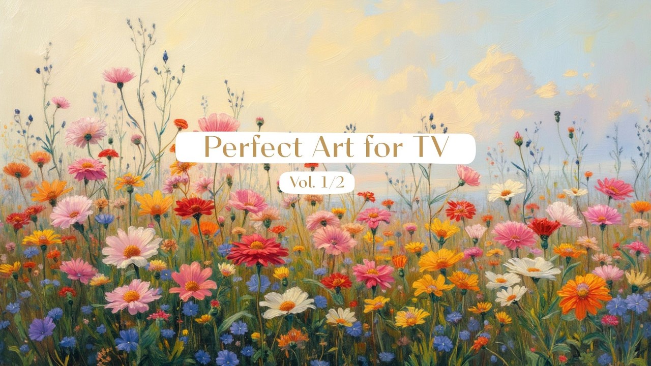 (Vol.1/2) Wildflowers Painting, Oil Painting, art for your tv, | Framed TV Art Screensaver