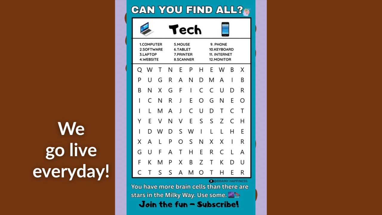 🔥Ultimate Tech Word Search Puzzle: Brain Teaser Challenge 🧠 | No Sound