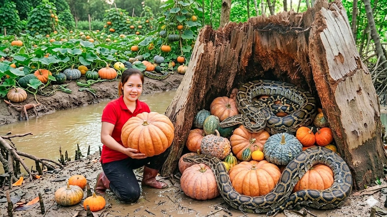 Harvesting Giant Pumpkin In The Forest Go To Market Sell | The Girl Was Attacked by a Giant Python