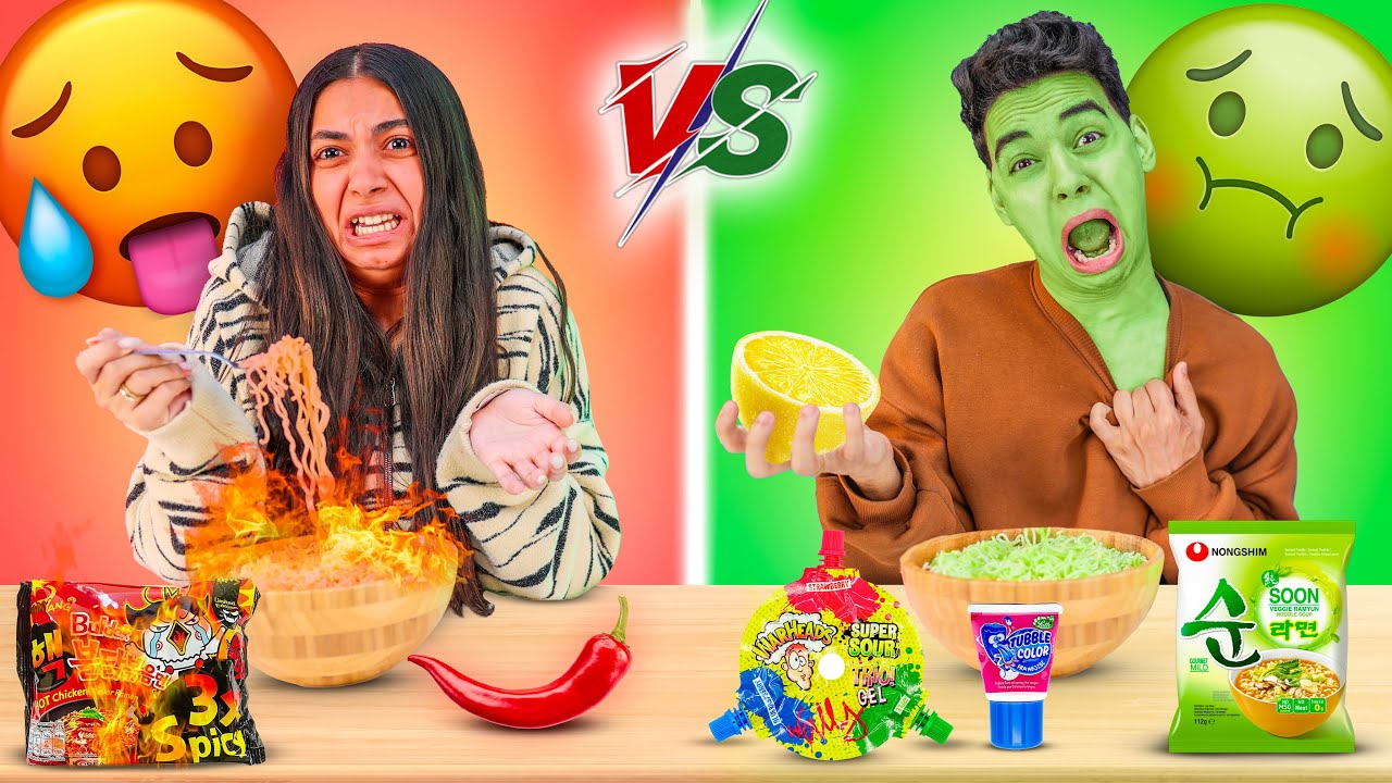 تحدي السناكات الحمراء 🔴ضد الخضراء🟢 النتيجة صدمتني 😱!!
